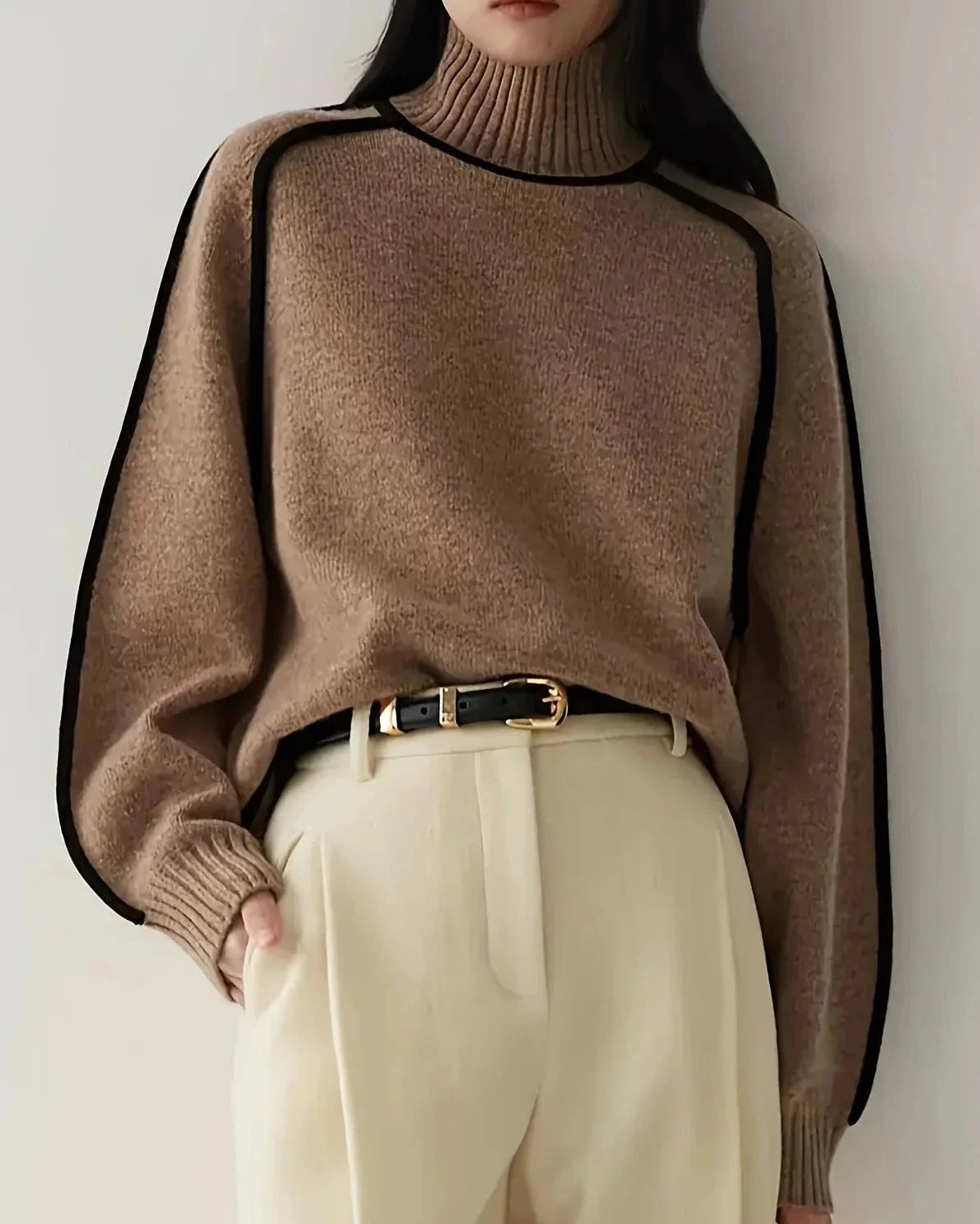 Lucia Color-Blocked Turtleneck Sweater