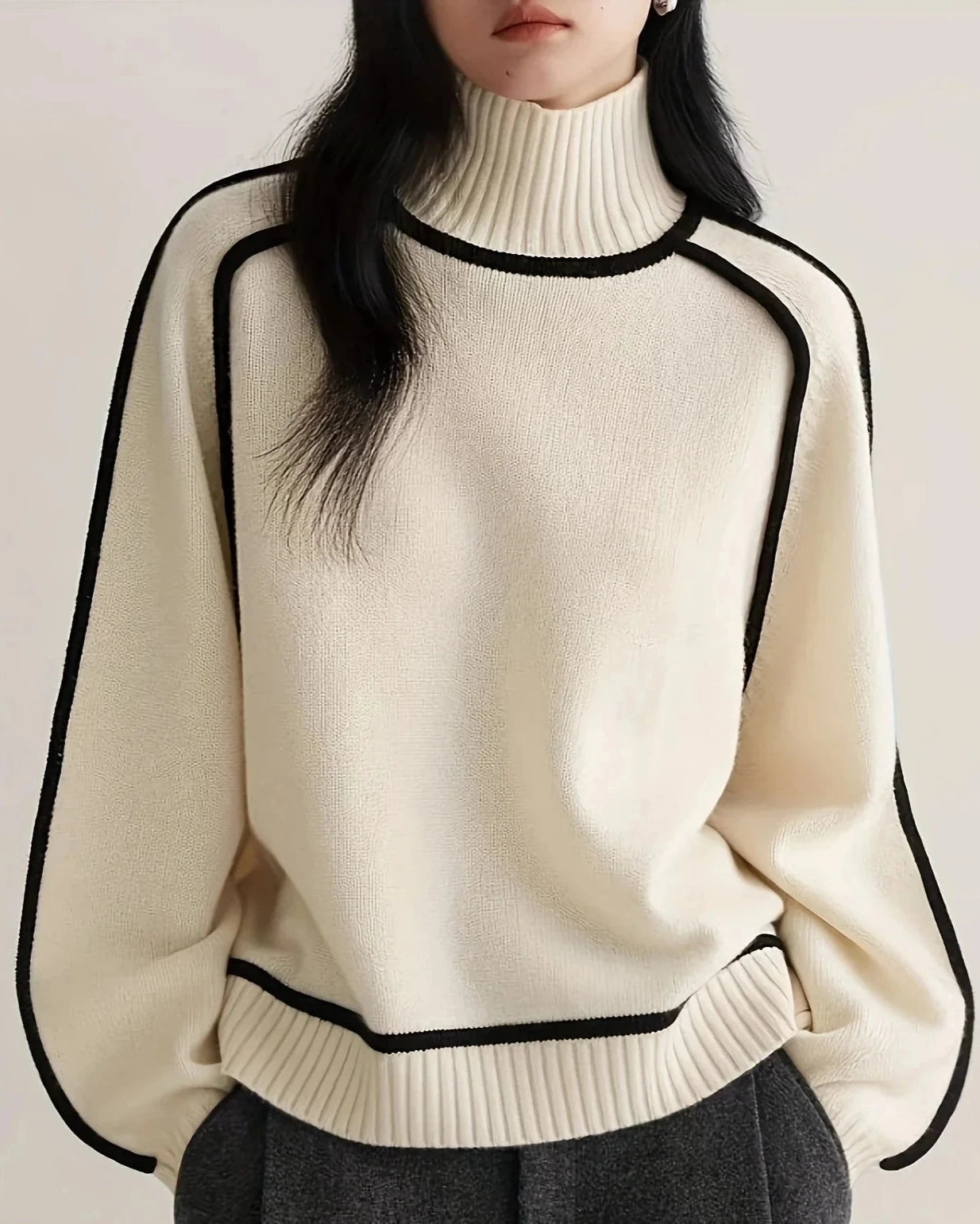 Lucia Color-Blocked Turtleneck Sweater