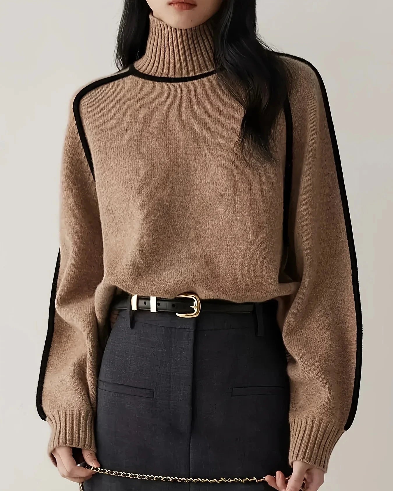 Lucia Color-Blocked Turtleneck Sweater