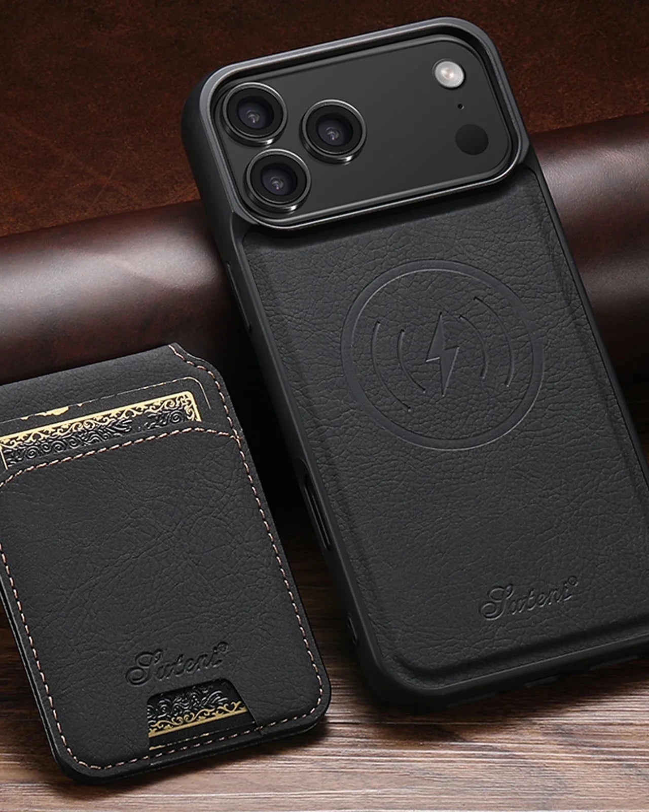 Suteni Leather MagSafe Case – iPhone Wallet &amp; Stand