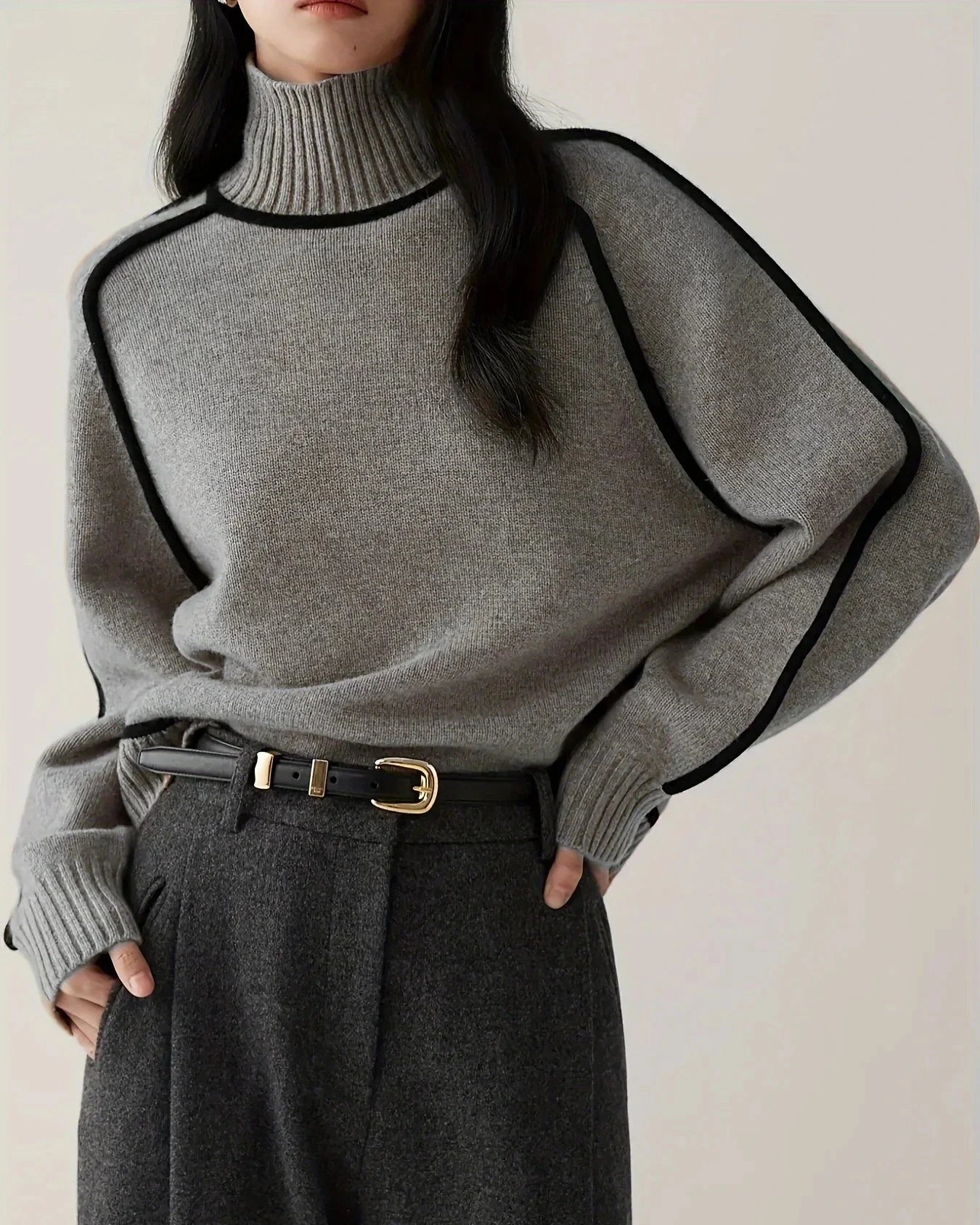 Lucia Color-Blocked Turtleneck Sweater