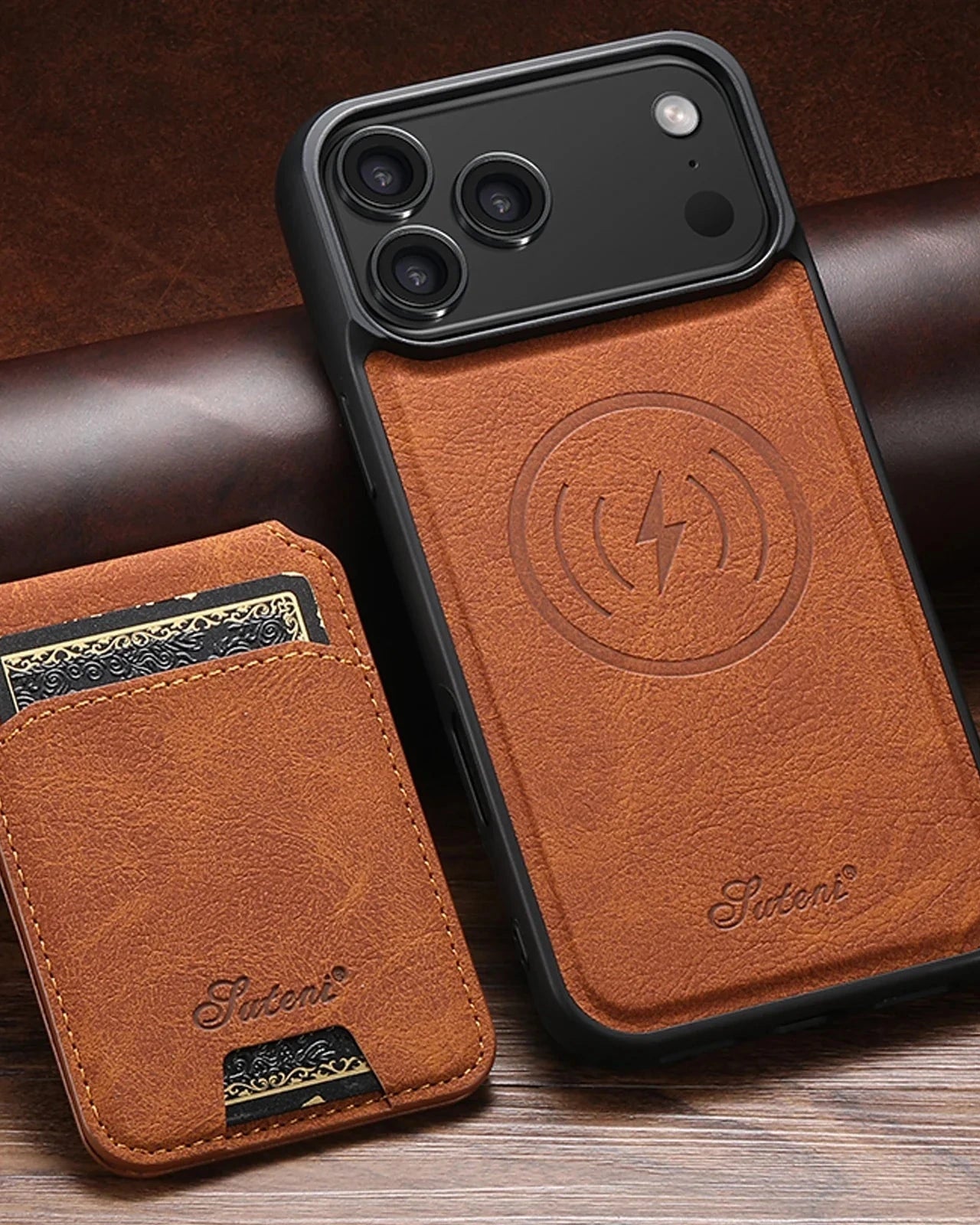 Suteni Leather MagSafe Case – iPhone Wallet &amp; Stand