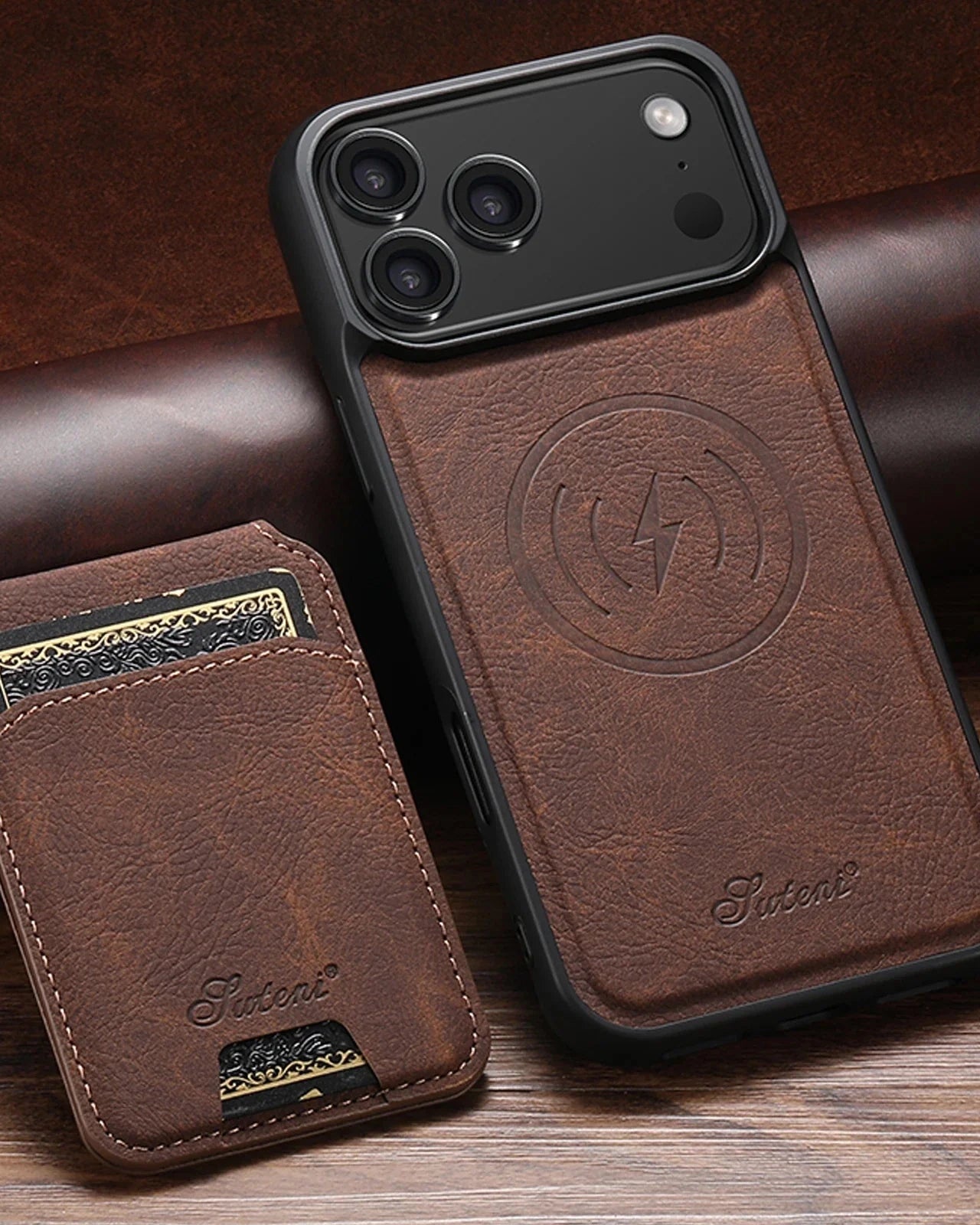 Suteni Leather MagSafe Case – iPhone Wallet &amp; Stand