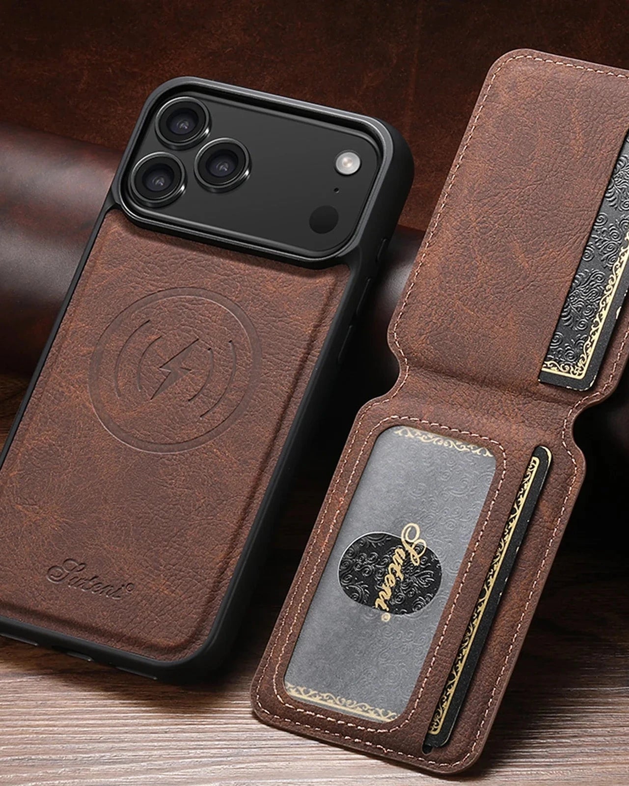 Suteni Leather MagSafe Case – iPhone Wallet &amp; Stand