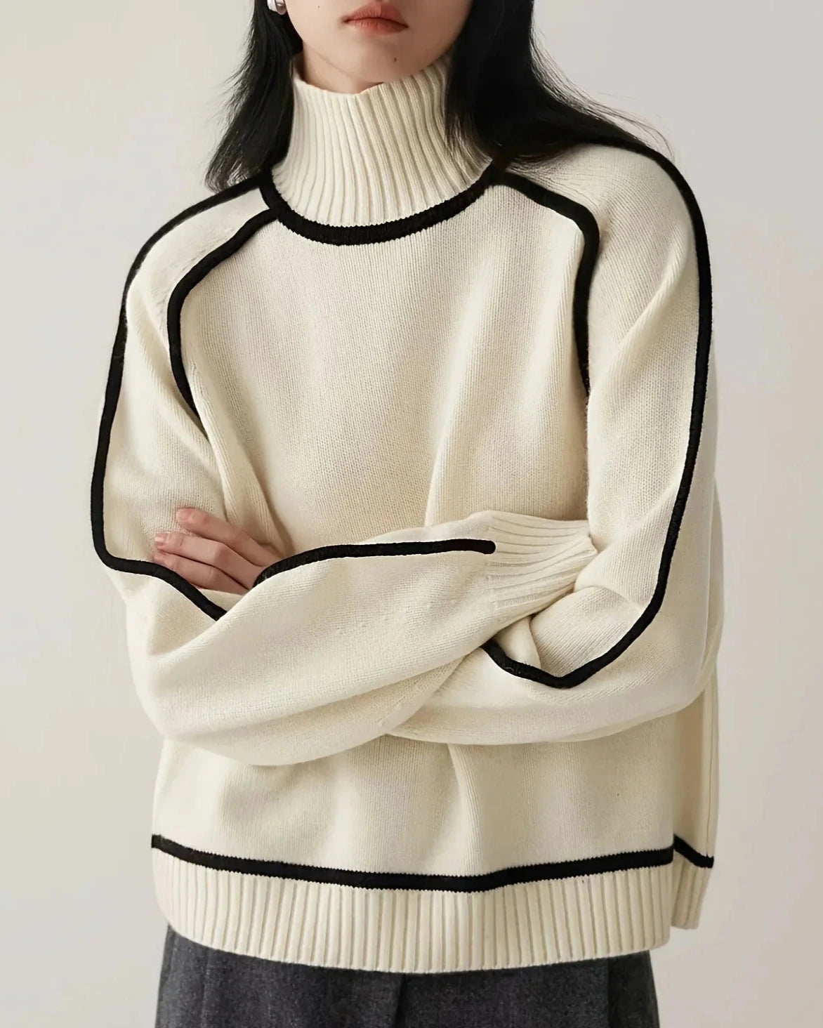 Lucia Color-Blocked Turtleneck Sweater