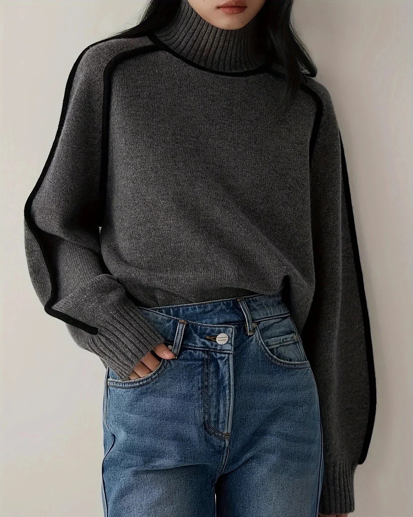 Lucia Color-Blocked Turtleneck Sweater