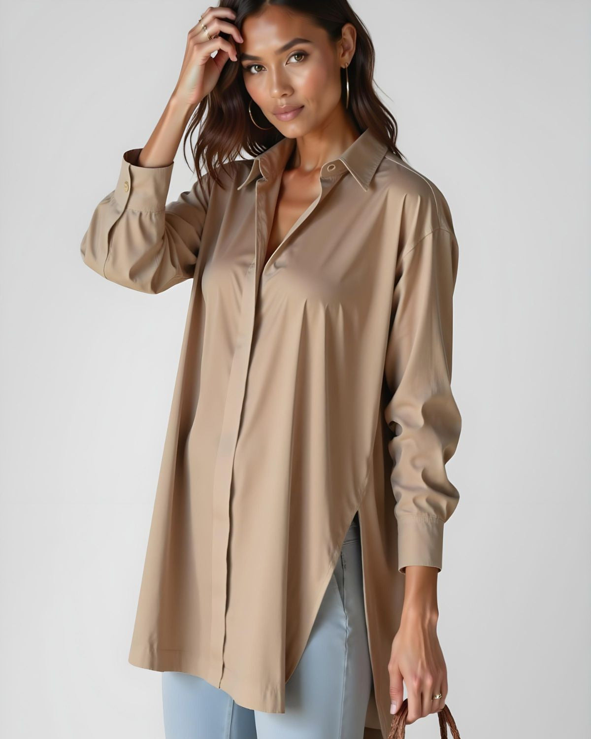 Oversized Lapel Button Shirt Dress